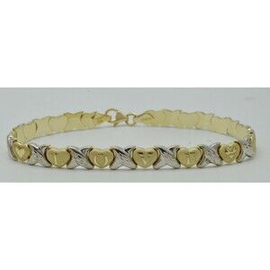 Real 10k Multi-color Gold "Heart & Kisses" XO love Bracelet 6.3mm 71/2